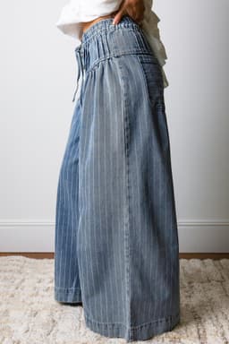 image-Sutton Casual Wide Leg Jeans - Women's Denim Drawstring Waist