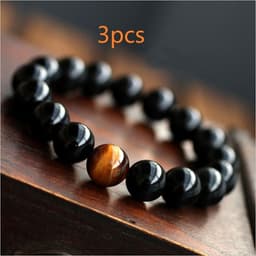 image-Natural Black Onyx With Stone Tiger Eyes Energy Bracelet