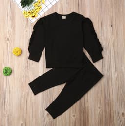 image-Newborn Baby Boys Girls Ruffles Jumper Solid Long Sleeve Sweatshirt Tops Pants Infant Kids 2Pcs Outfits Clothes Set Fall Clothes