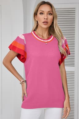 image-Turquoise Flutter Sleeve Knit Sweater