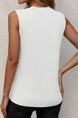 image-White Crew Neck Pleated Tank Top