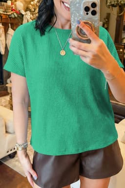 image-Sea Green Waffle Knit Dolman Top - Short Sleeve