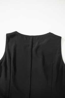 image-Black Solid Color Sleeveless Sheer Floral Lace Patchwork Long Dress