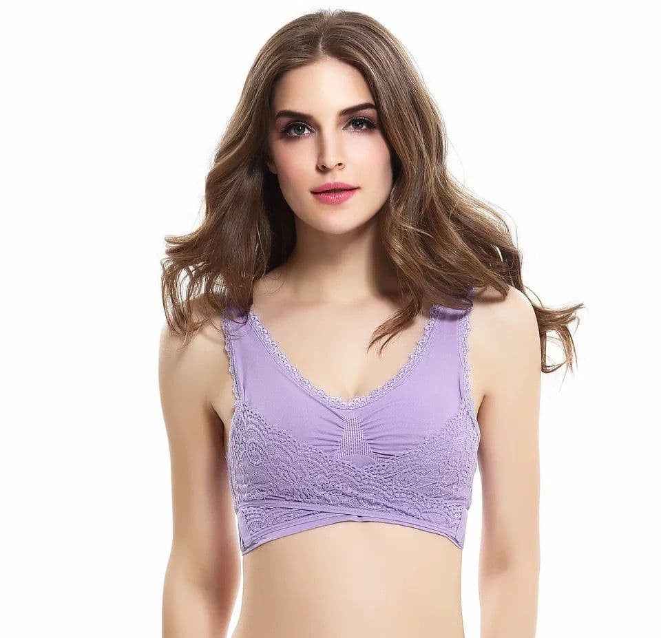image-Front Cross Side Buckle Lace Side Non-Wire Sports Fitness Bra
