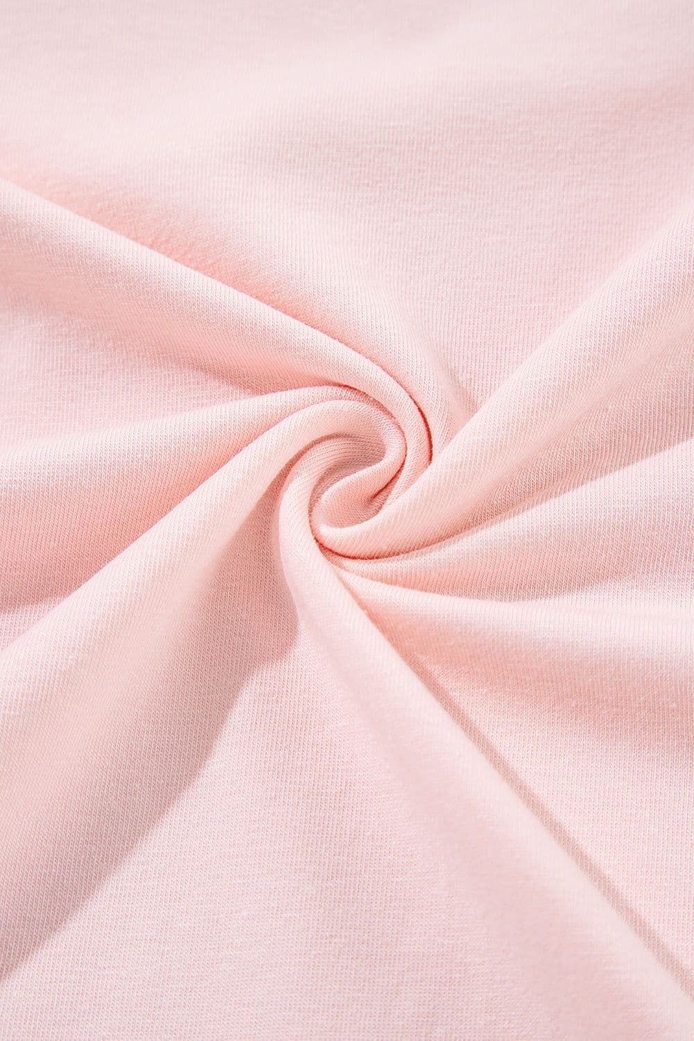 image-Pink Color Block Stitching Sleeve Round Neck Oversize Top