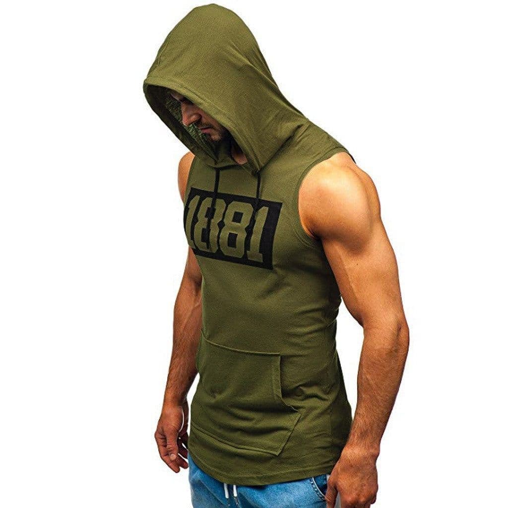 image-Men's Sleeveless Vest Letter Printed Hoodie Sports Tops