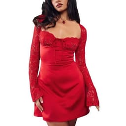 image-Y2K Lace Long Sleeve Backless Dress - Short