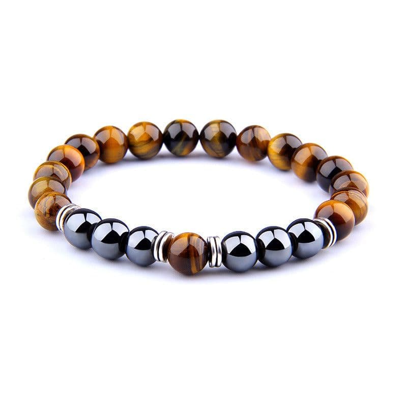 image-Explosion Style Yellow Tiger Eye Bracelet Fashion Simple Obsidian Alloy Separator Elastic Bracelet