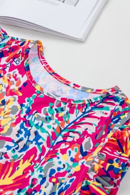 image-Rose Floral Print Tank Top with Ruffles