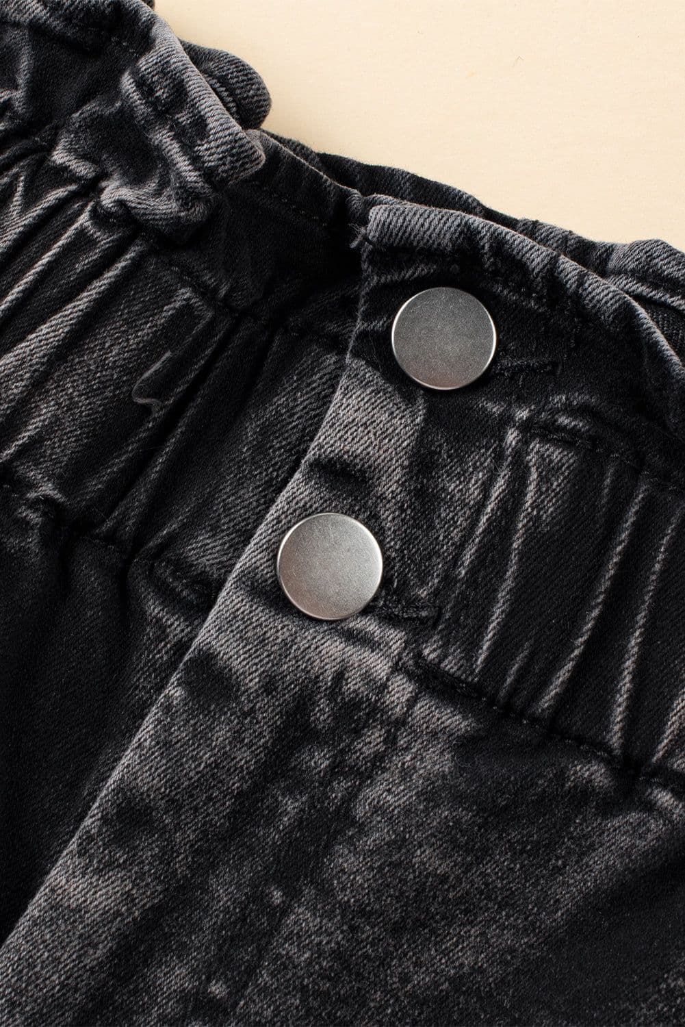 image-Vintage Washed Frilled High Waist Denim Shorts - Black (60 chars)