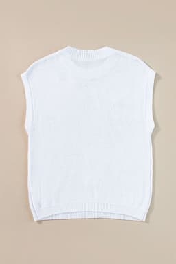 image-Crochet Flower Knit Sweater - White Short Sleeve