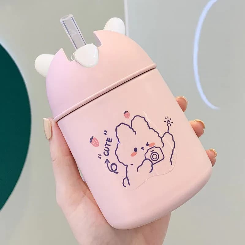 image-Insulation Cup Girls Cute Student With Straw Bag Water Cup