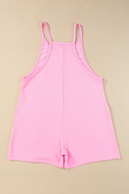 image-Pink Sleeveless V Neck Jersey Romper with Pockets
