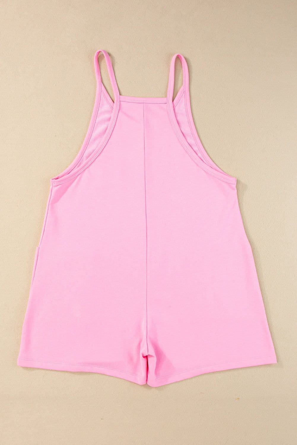 image-Pink Sleeveless V Neck Jersey Romper with Pockets
