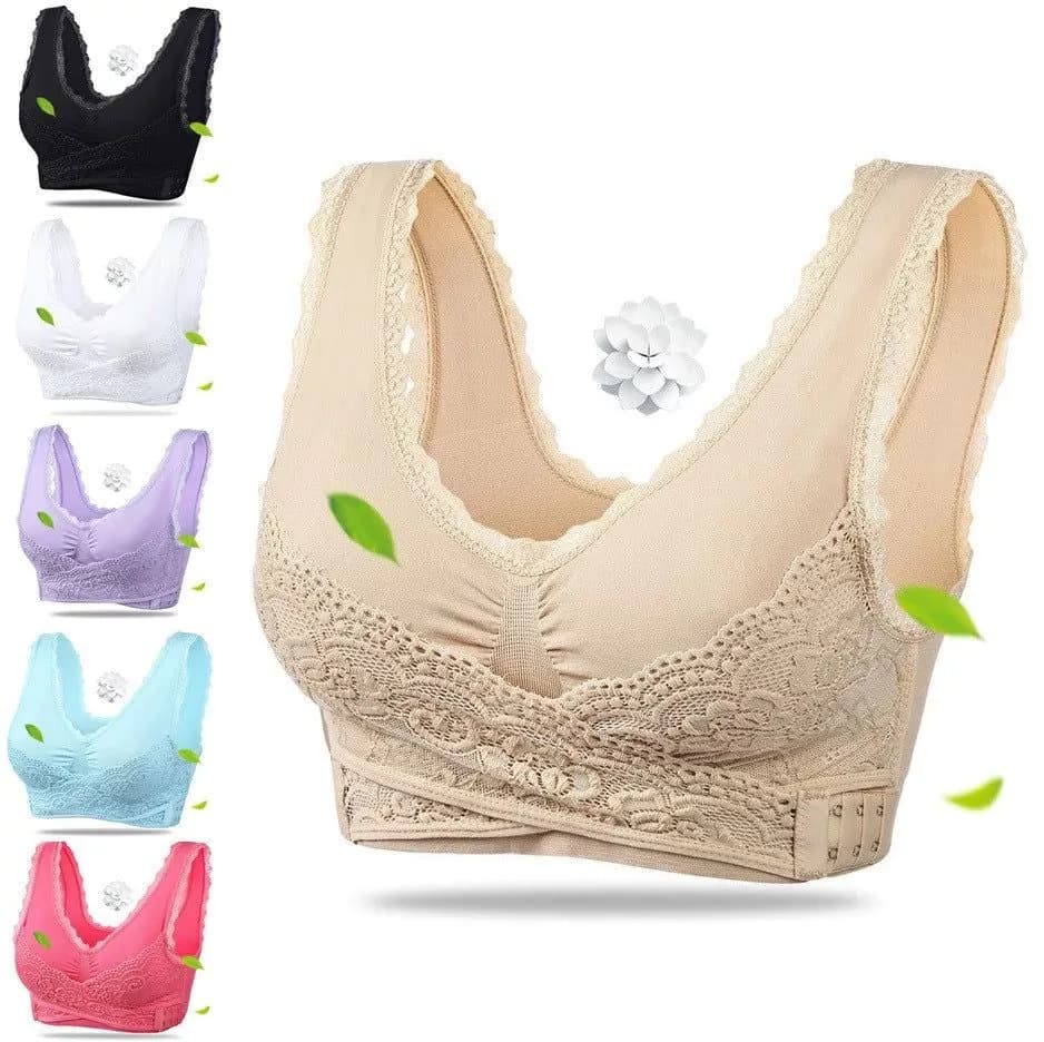 image-Front Cross Side Buckle Lace Side Non-Wire Sports Fitness Bra