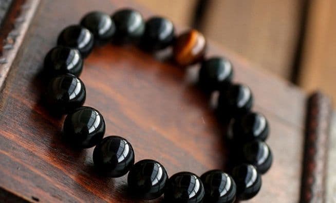 image-Natural Black Onyx With Stone Tiger Eyes Energy Bracelet