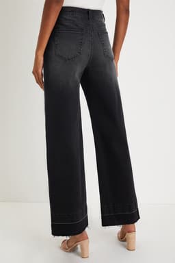 image-Black Raw Hem Unique Cuffs Straight High Rise Loose Jeans