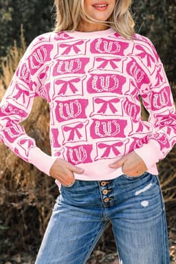 image-Pink Bows & Horseshoes Western Sweater