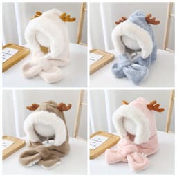 image-Cute Deer Hat Women Plush Rabbit Ear Funny Lolita Sweet Kawaii Winter Fluffy Fleece Warm Hat Plush Winter Thickened Cute Antlers Baby Hat With Scarf For 5-10 Y Children