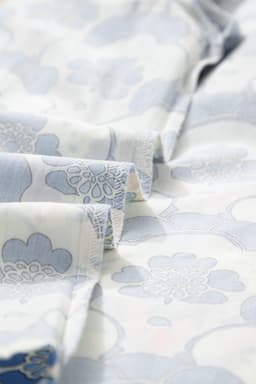 image-Sky Blue Floral Print Flounced Short Sleeve Contrast Trim V Neck Blouse