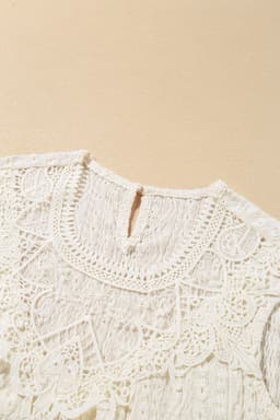 image-Guipure Lace Crochet Keyhole Back Tank Top - Apricot