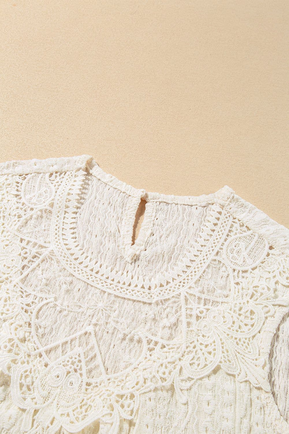 image-Guipure Lace Crochet Keyhole Back Tank Top - Apricot