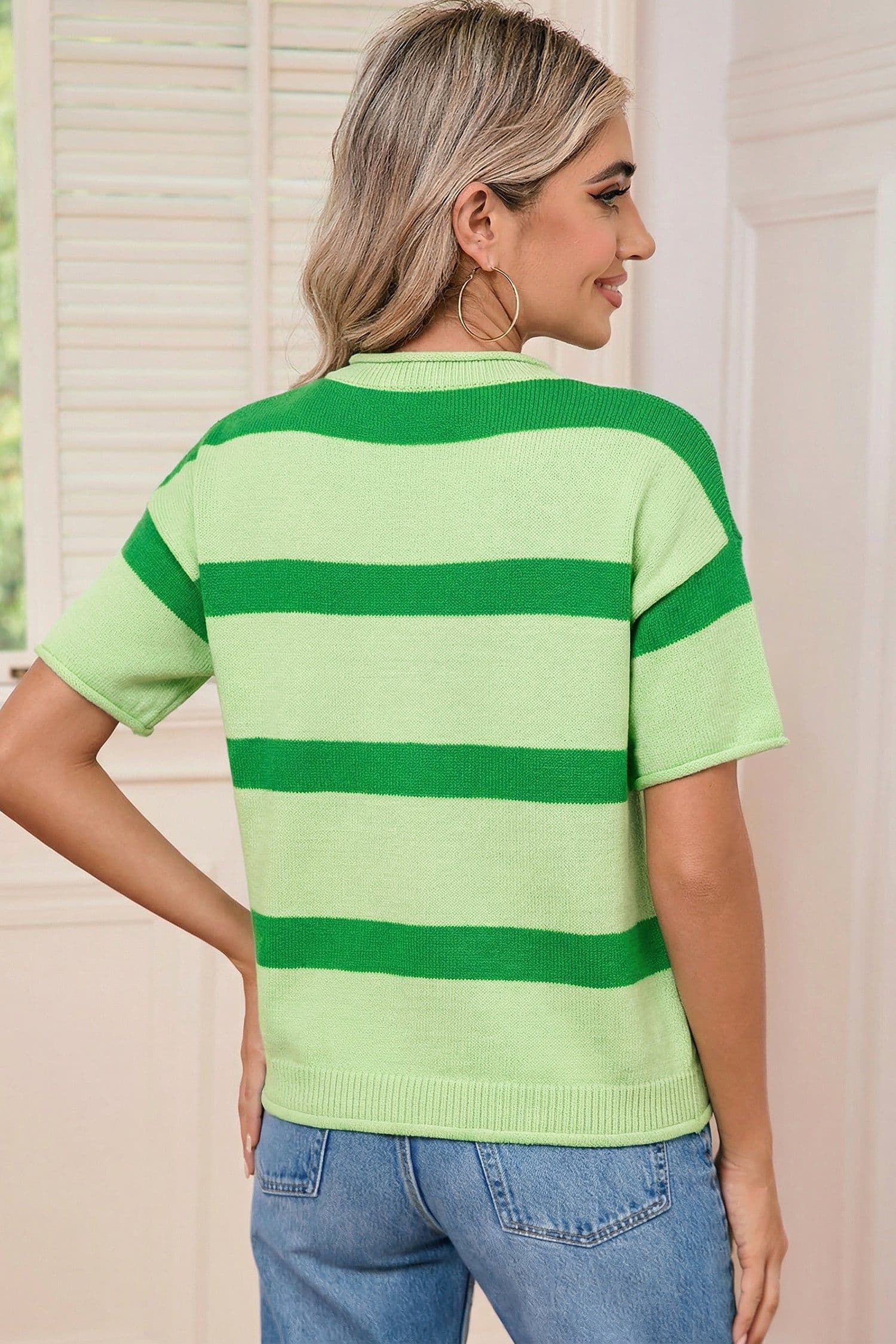 image-Green Stripe Oh for Lucks Sake St Patricks Day Short Sleeve Sweater