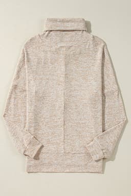 image-Apricot Drawstring Cowl Neck Long Sleeve Split Top