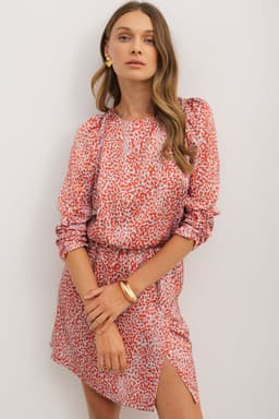 image-Leopard Print Long Sleeve Hollowed Back Mini Dress - Tomato Red