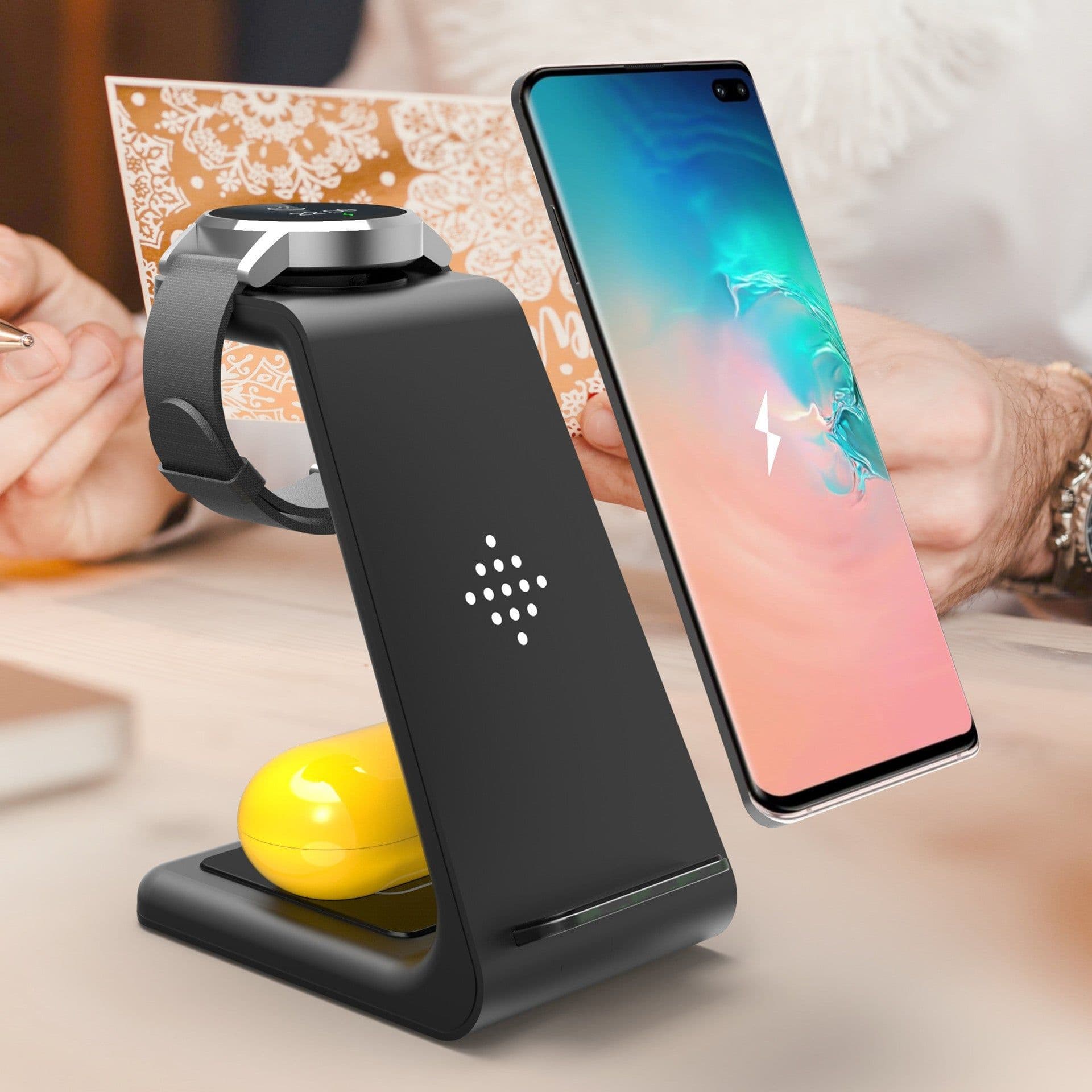 image-3 In 1 Fast Charging Station Wireless Charger Stand Wireless Quick Charge Dock For Phone Holder