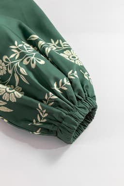 image-Mist Green Tie Neck Boho Floral Puff Sleeve Shift Dress