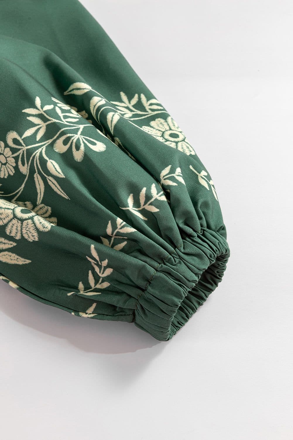 image-Mist Green Tie Neck Boho Floral Puff Sleeve Shift Dress