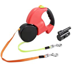 image-Dual Headed Pet Leashes with Flashlight Garbage Bag Box Automatic Retractable Dogs Traction Rope