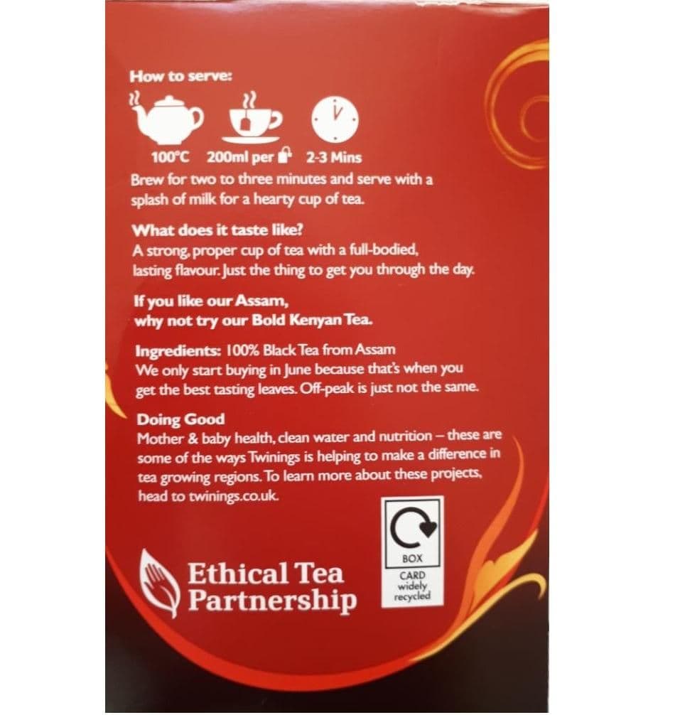 image-Twinings Assam Strong Black Tea Individually Wrapped Enveloped Bags Sachets Cup
