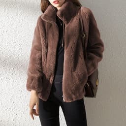 image-Double Faced Fleece Warm High Neck Sweater Women Cardigan