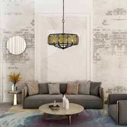 image-60W X 6 Revenna Forged Iron Chandelier With Hand Crafted Glass