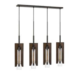 image-60W X 3 Almeria Wood/Glass 4 Light Pendant Fixture (Edison Bulbs Not Included)