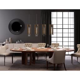 image-60W X 3 Almeria Wood/Glass 4 Light Pendant Fixture (Edison Bulbs Not Included)