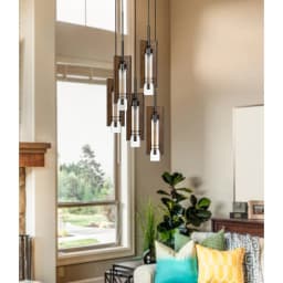 image-60W X 3 Almeria Wood/Glass 4 Light Pendant Fixture (Edison Bulbs Not Included)