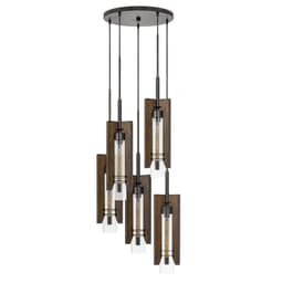image-60W X 3 Almeria Wood/Glass 4 Light Pendant Fixture (Edison Bulbs Not Included)