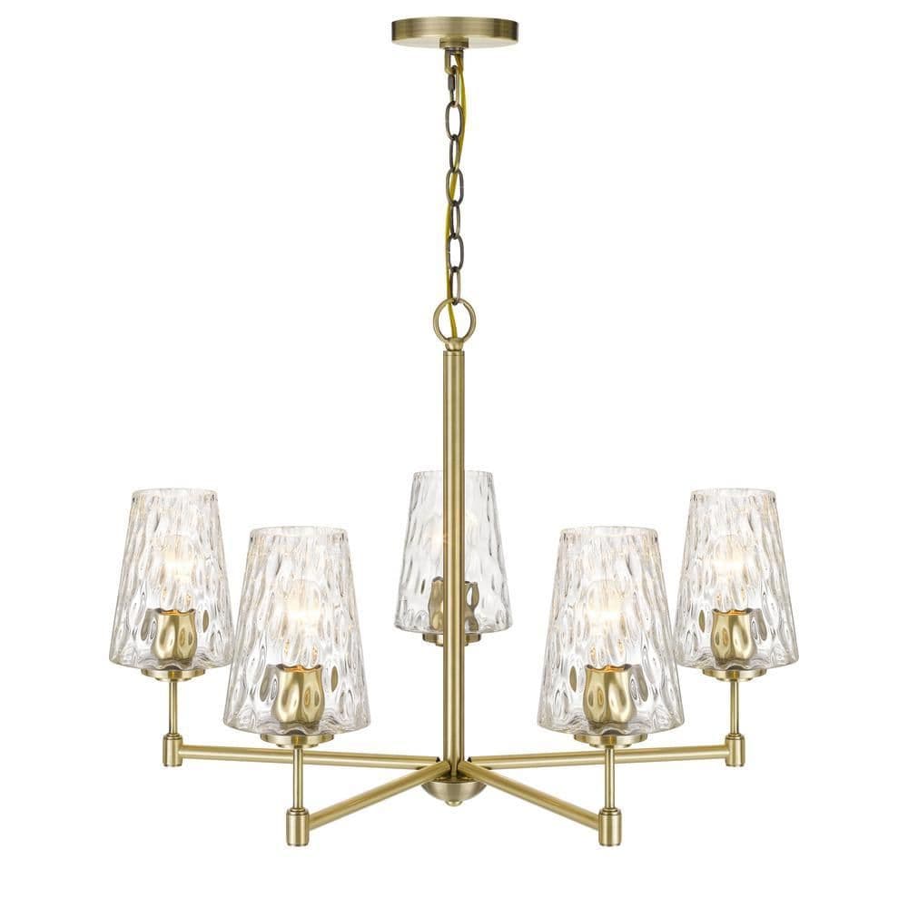 image-60W x 5 Crestwood metal chandelier with textured glass shades
