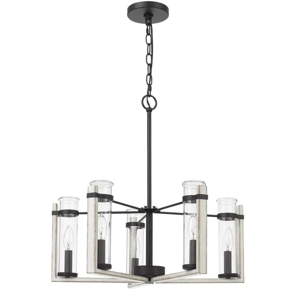 image-60Wx 5 Olivette metal chandelier with glass shade