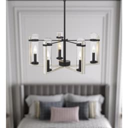 image-60Wx 5 Olivette metal chandelier with glass shade