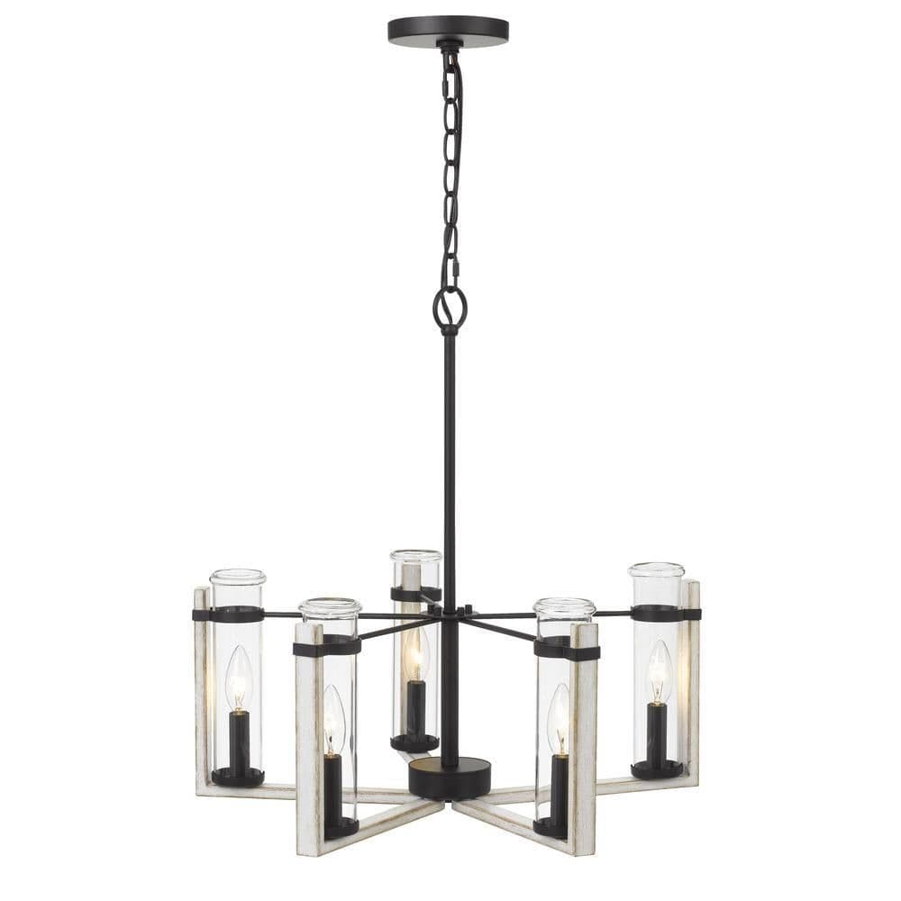 image-60Wx 5 Olivette metal chandelier with glass shade