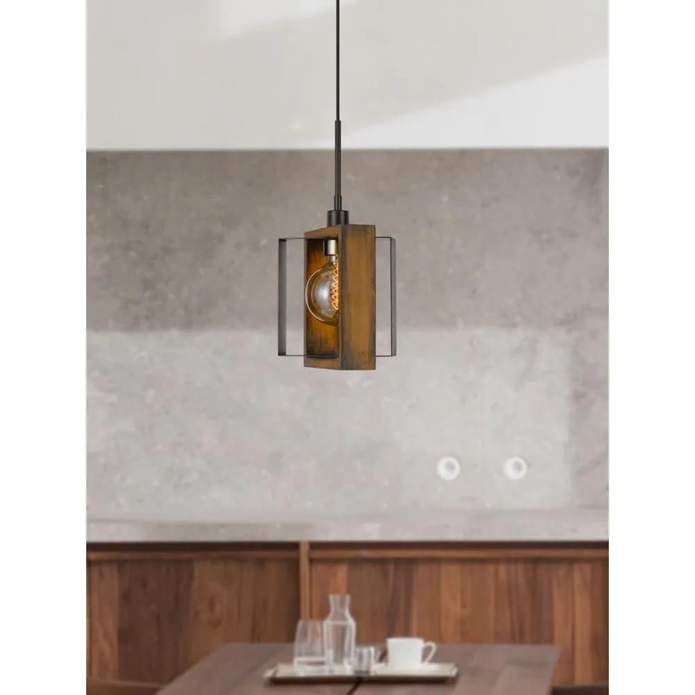 image-60W Agrigento pine wood/metal mini pendant fixture (Edison bulb INCLUDED)