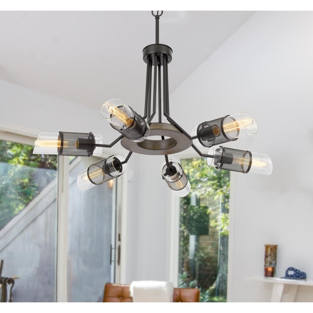 image-60W x 6 Savona pine wood/metal chandelier
