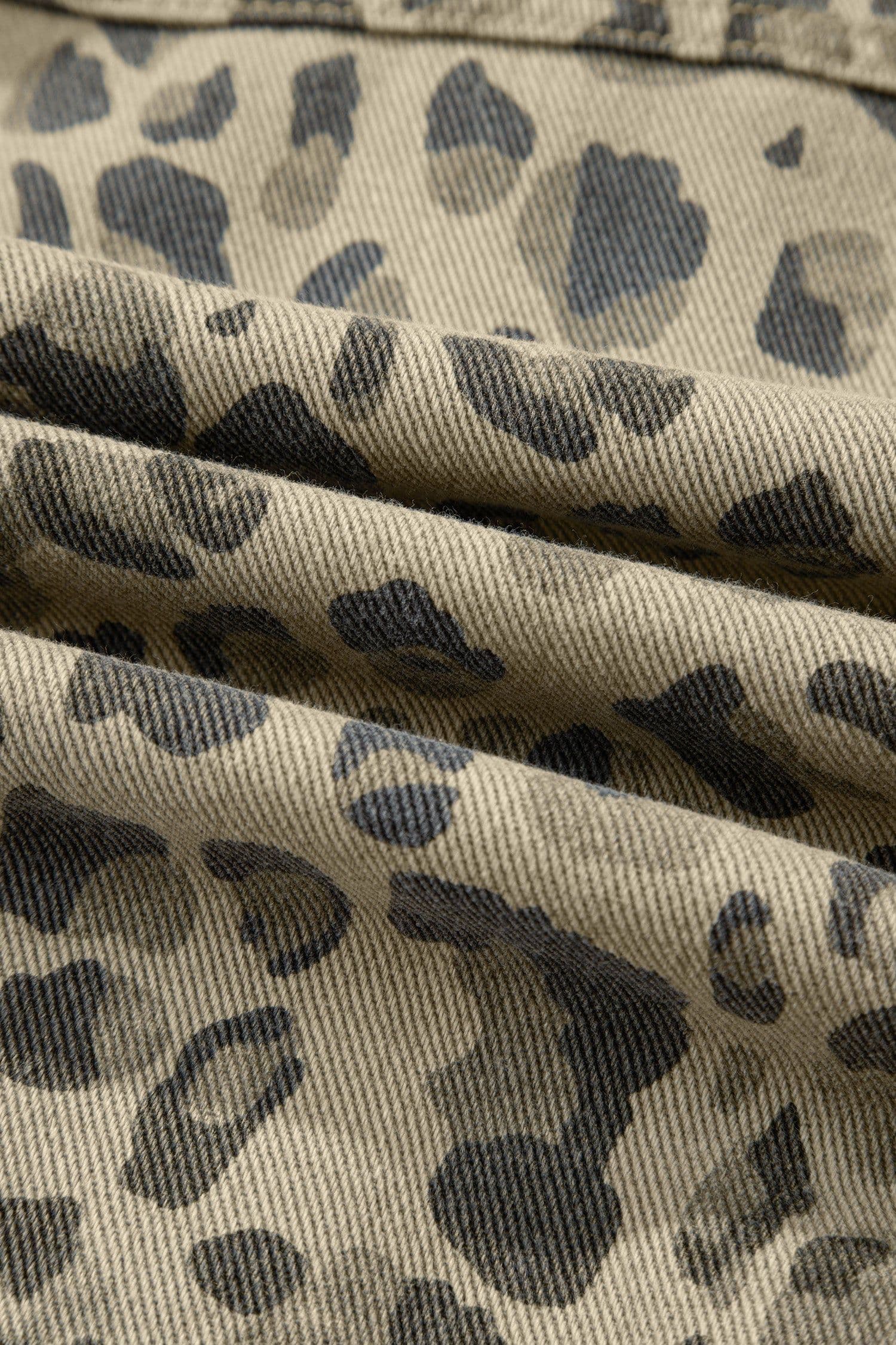 image-Khaki Retro Leopard Print Seam Detail Button Down Denim Jacket