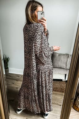 image-Leopard Print Tiered Maxi Dress - Wide Sleeves - Elegant & Stylish - Sizes S-XL
