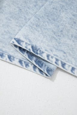 image-Beau Blue Ruffle Pleated Detail Vintage Washed Denim Top