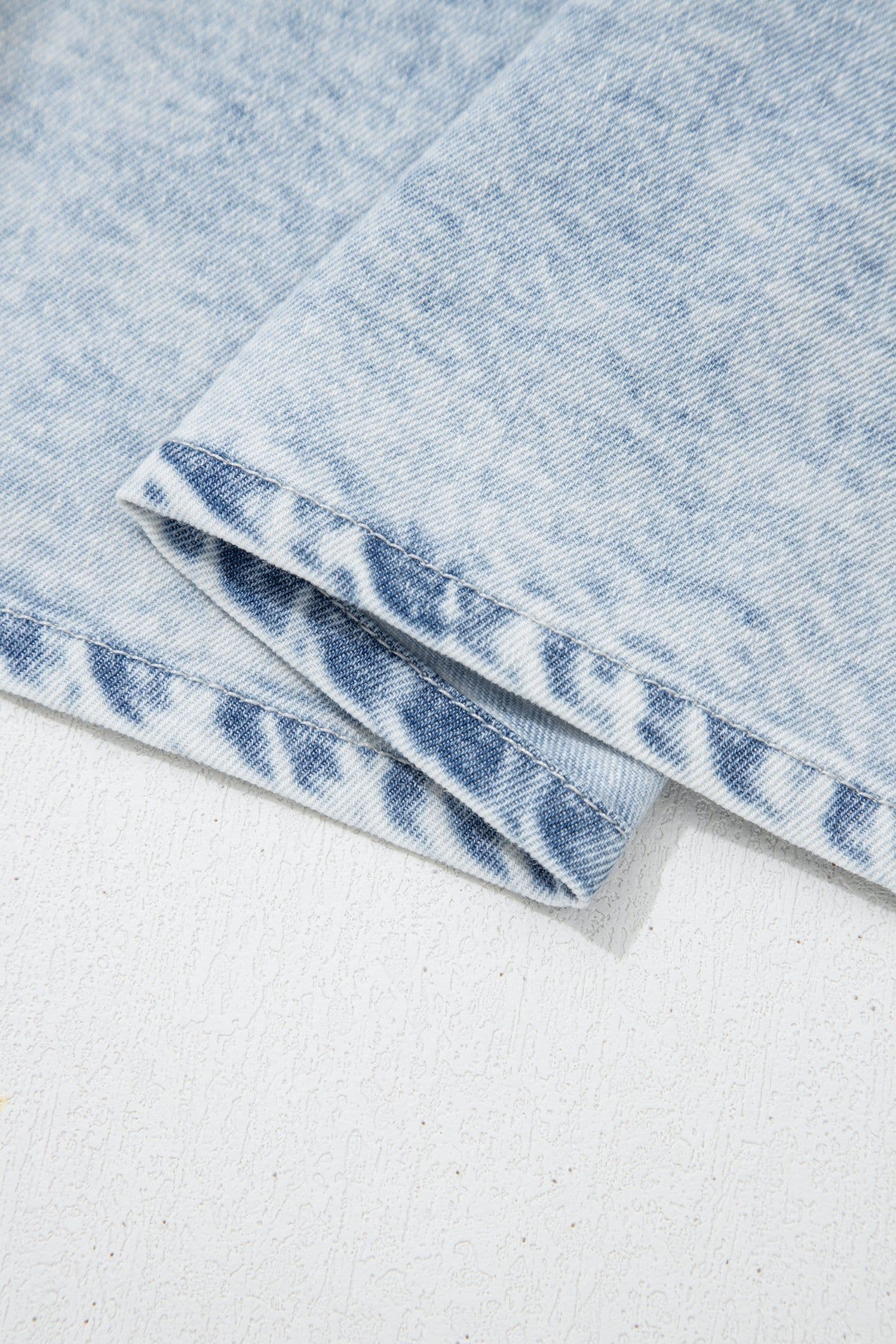 image-Beau Blue Ruffle Pleated Detail Vintage Washed Denim Top